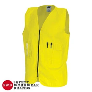 DNC Workwear Daytime Hi Vis Cotton Safety Vest Pockets Tradesman Yellow New 3808 - Picture 1 of 2