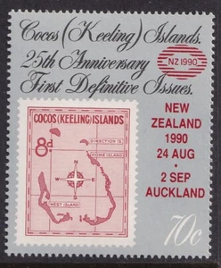 Islas Cocos (Keeling) 1990 Nueva Zelanda Stamp Expo Sobreimpresión en Mapa Sello, MNH - Imagen 1 de 1