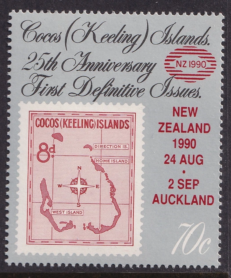 Cocos (Keeling) Islands 1990 New Zealand Stamp Expo Overprint on Map stamp, MNH - Image 1 of 1