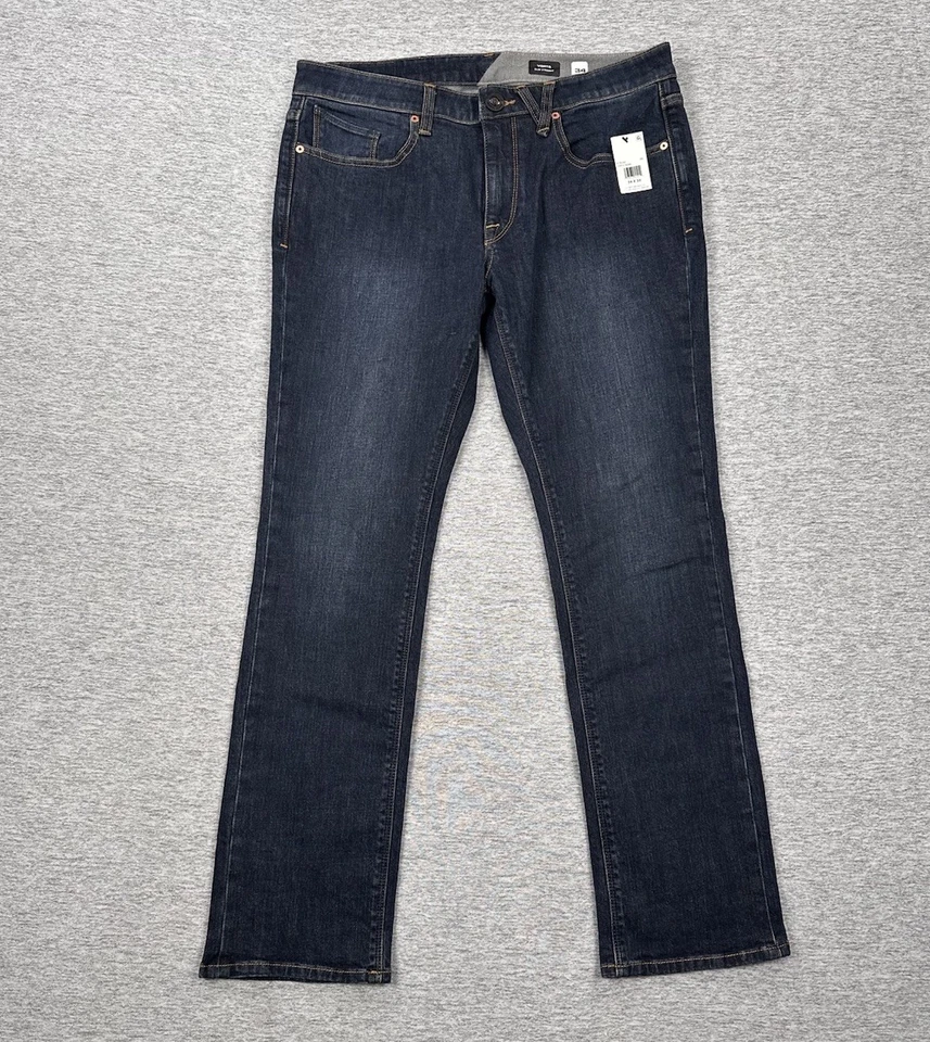 Volcom Jeans Mens Size 34x30 Blue Denim Vorta Slim Straight Comfort NEW - Image 1 of 4