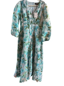 Abito organza formale Abbey Glass lusso nuovo con etichette taglia XL design tropicale argento acqua - Foto 1 di 12