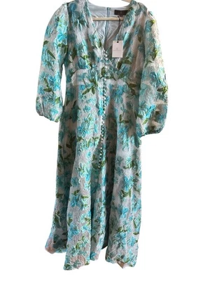 Vestido de Organza Formal Abbey Glass Lujo Nuevo con Etiquetas Talla XL Aqua Silver Diseño Tropical Foto 1 de 4