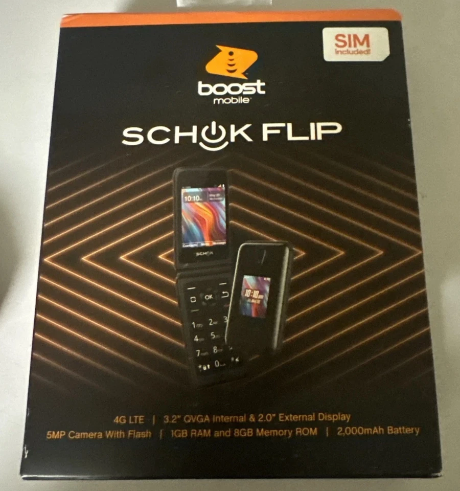Boost Mobile Schok Flip Prepaid Flip Phone 3.2" 4G LTE 8GB Black Brand New - Image 1 of 2