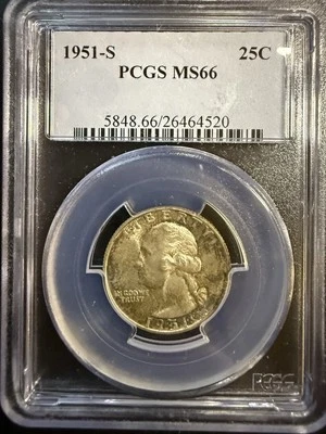 1951-S Washington Quarter - PCGS Graded MS66 - B50132 - Image 1 of 2
