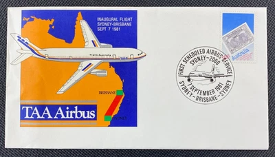 1981 TAA Airbus First Scheduled Flight Service Sydney-Brisbane-Sydney Cover — 第 1/2 张图片