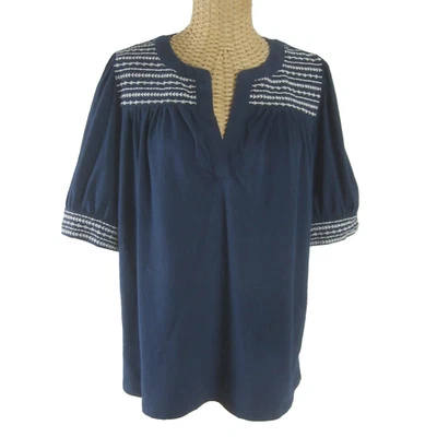 Nueva Camiseta Ann Taylor Mujer Pequeña Grande PL Azul Marino Bordada SS Algodón Foto 1 de 4