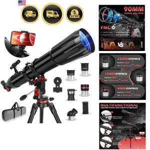 High Power Telescope for Adults Kids Beginners 90mm Aperture 900mm - Picture 1 of 9