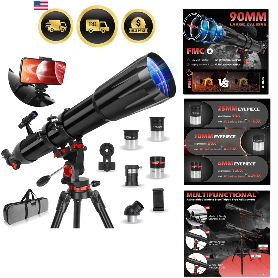 High Power Telescope for Adults Kids Beginners 90mm Aperture 900mm - Image 1 of 4
