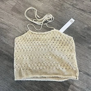 House of Harlow 1960 revolve Crochet Halter Beige Tejido Top Solo Boho Nuevo con Etiquetas Pequeño - Imagen 1 de 7