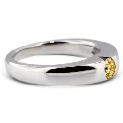 Anillo de compromiso solitario de diamantes naturales redondos SI1 amarillo de 3/4 quilates 14 k Foto 1 de 4