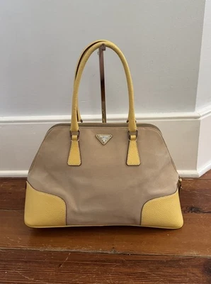 Authentic Prada Canapa Dome Canvas and Yellow Leather Satchel Bag 2000's Italy - Image 1 of 4