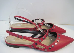 Cecconello Red Leather Sling Back Flats Studs Design Side Buckle Size 39 - Picture 1 of 6