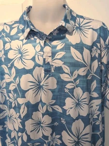 Polo de golf Yatta Kahakai Polū Aloha Hibisco azul y blanco para hombre XL USADO EN EXCELENTE ESTADO - Imagen 1 de 9