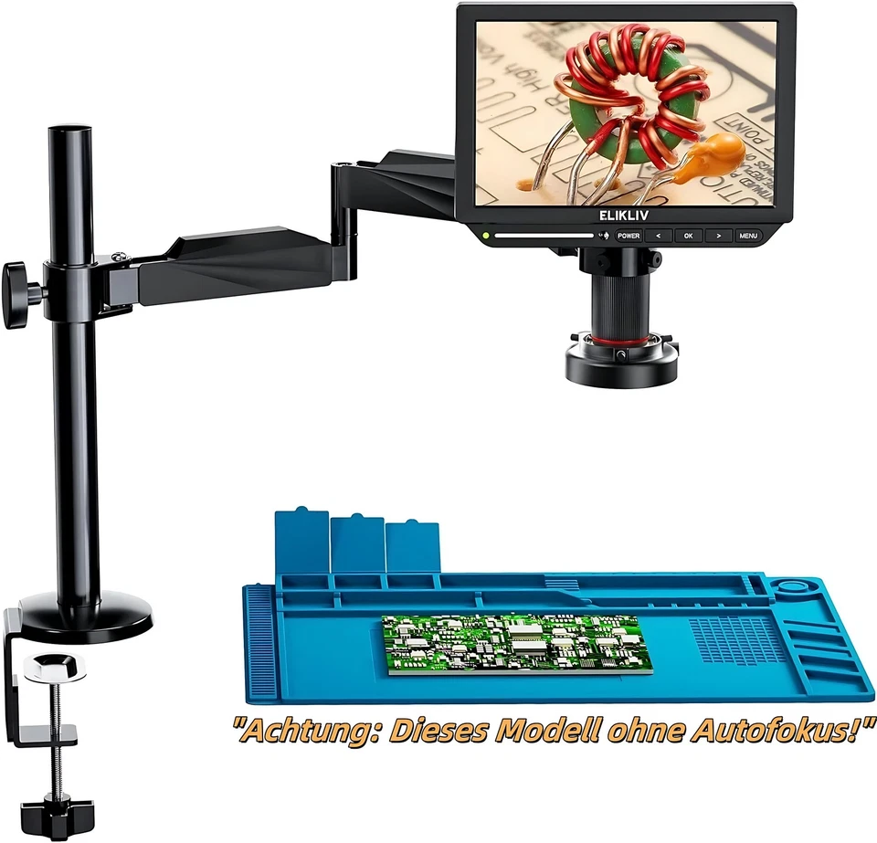 Elikliv EM4K Flex-10.1" 4K Digital Welding Microscope 2000x Flexible Arm Stand