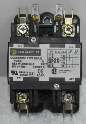 NWOB Square D 8910DPA12V02 Definite Purpose Contactor 20A  120V 60Hz/110V 50Hz - Image 1 of 4