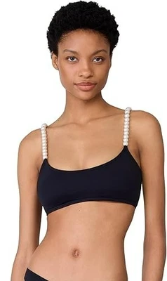 Top de bikini corto negro grande Kate Spade New York estándar de perlas para mujer Foto 1 de 2