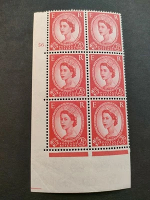 GB QEII 1958-65 2.5d Carmine. SG574. Cylinder number 56 dot. MNH block of 6. - Image 1 of 2
