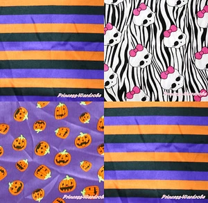 Halloween Purple Orange Stripe Pumpkin Zebra Skull Craft Satin Fabric 1 Yard - Picture 1 of 5