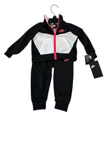 Nike Girls 2 Piece Set Tracksuit Jacket/Pants Black Pink Size 12M NWT - Picture 1 of 2