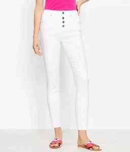 NWT Loft Ann Taylor High Waist Skinny Crop White Jeans Button Fly Women PLUS 16 - Picture 1 of 14