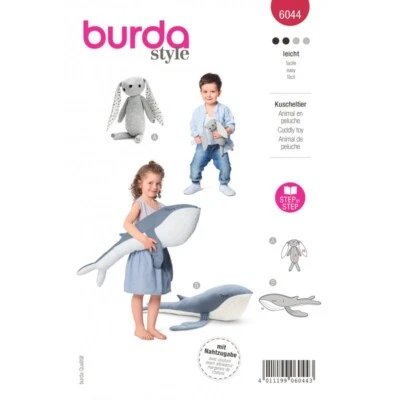 Burda Sewing Pattern 6044 Stuffed Animals Bunny and Whale Toy - Image 1 of 2