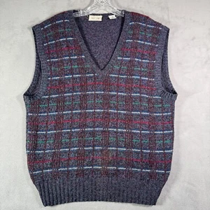 Maglione vintage parigino gilet uomo XL blu a quadri misto lana made in Italy golf preppy - Foto 1 di 7