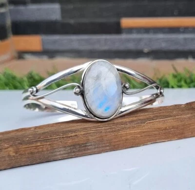 Brazalete y pulsera de piedra lunar natural, hermosos brazaletes de regalo de plata de ley 925 Foto 1 de 4