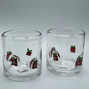 Christmas Red Gift Box Inlay Double Rocks Old-Fashioned Glasses-2 Pcs-NEW - Picture 1 of 3