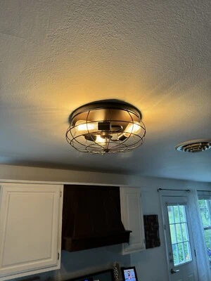 3 Light Bronze Rustic Metal Caged Flush Mount Ceiling Lamp 13.5” inch Farmhouse - Image 1 of 4