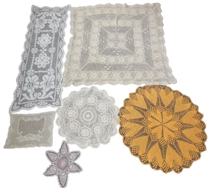 Vintage Lot of 6 Crocheted Table Runners Doily Square Star Circle Multi-Colors - Picture 1 of 10