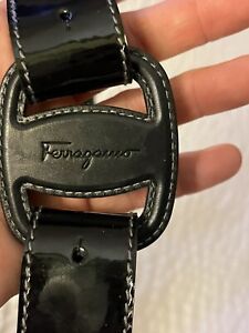 Beautiful Salvatore Ferragamo Buckle Patent Black Leather Belt 23 3148 VTG MED