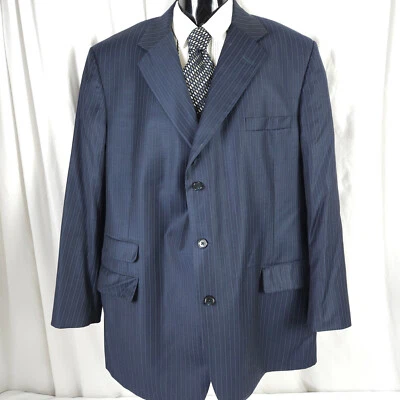 Tom James Corporate Image Mens 50L Navy Pinstripe 3 Button Sports Coat Blazer - Image 1 of 4