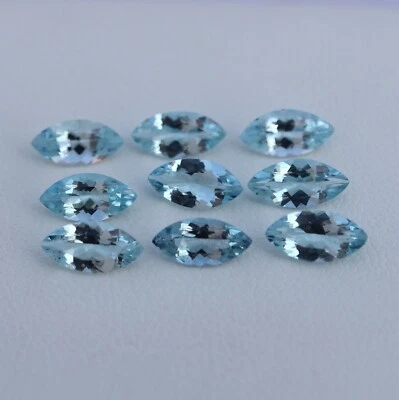 8x4 mm Bonito Brillo Natural Azul Aguamarina Corte Marquesa 9 Piezas Limpieza de Ojos Foto 1 de 4