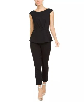 $149 Adrianna Papell Mono Negro Peplum Pierna Cónica Crepé Vback 6 NUEVO A384 Foto 1 de 4