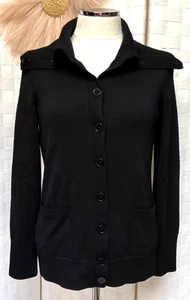 Talbots 100% Pure Merino Wool Black Button Turtleneck Collar Cardigan Sweater S - Picture 1 of 13