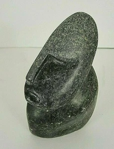 Soapstone Hand Carved Aztec Mayan Inca Head Figurine Gray - Picture 1 of 4