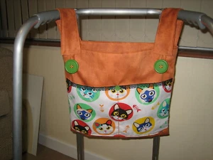 WOMENS BAG FOR WALKING FRAME/ZIMMER FRAME 4 POCKET - BURNT ORANGE/CATS - Picture 1 of 7