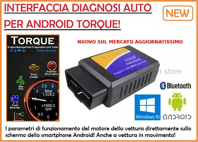 OBDDIAG INTERFACCIA DIAGNOSI OBD2 BLUETOOTH AUTO OBDII CAN BUS ANDROID TORQUE NEW 2025
