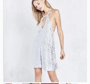 Urban Outfitters Kimichi Blue Coriella Green Foil Beaded Swing Mini Dress Small - Picture 1 of 12