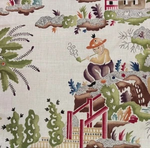 CLARENCE HOUSE Zang multi color printed linen cotton Chinoiserie  Remnant New - Picture 1 of 1