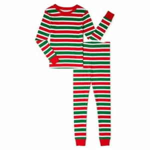 Holiday Time Girls Christmas Cotton Pajamas 2 Piece Red/Green Stripe Size 8 - Picture 1 of 7
