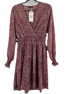 Pretty Garden Women Wrap V Neck Bohemian Smocked Cuffs & Waist Mini Size S Pink - Picture 1 of 10