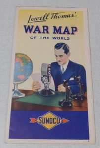 1940's Sunoco oil company gas station map Lowell Thomas War Map of the World - Picture 1 of 4
