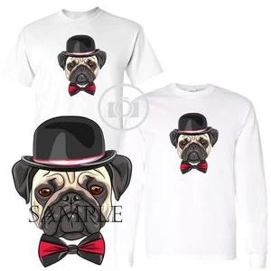 Pug Dog Proper Gentlemen In Hat Graphic Art Short / Long Sleeve T Shirt - Picture 1 of 3