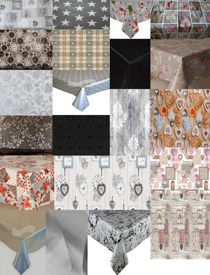 ASSORTED SILVER GREY BLACK PLAIN PRINTED PVC PLASTIC VINYL PARTY TABLE CLOTHS - Image 1 of 1