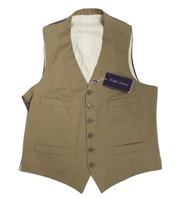 $495 Ralph Lauren Etiqueta Púrpura Italia Hombres Algodón Tostado Elastizado Chaleco Abotonado Foto 1 de 3