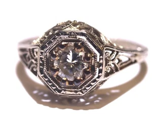 Platinum .30ct SI1 H round diamond engagement ring 1.8g vintage estate - Picture 1 of 14