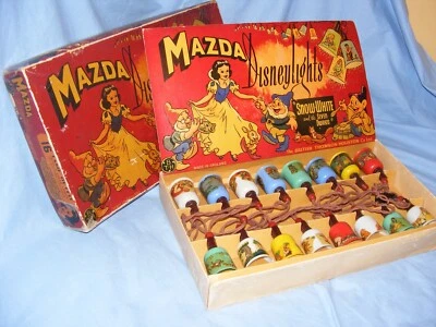 Vintage Disney Mazda Snow White Christmas Lights WORKING Boxed Disneylights 16's - Image 1 of 4