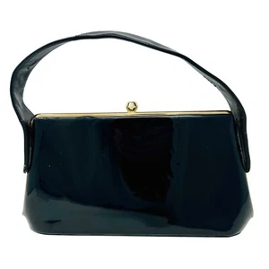 Vintage 60s Black Patent Vinyl Handbag with Feet - Picture 1 of 10