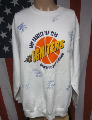 UNIVERSITY OF TOLEDO crewneck lrg sweatshirt Lady Rockets autographs Igniters Cover